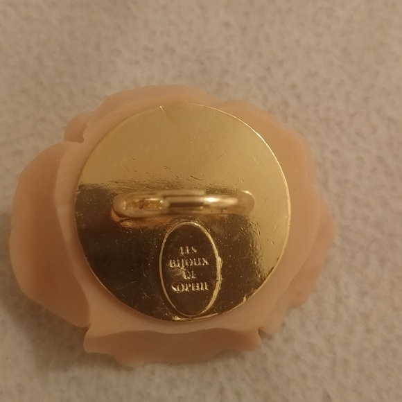 Large bijoux pink flower gold ring vintage - Picture 4 of 6